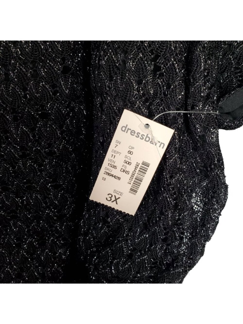 DressBarn Collection Sz 3X Top Open Knit Cold Shoulder Ribbon Tie Peplum Silver - Picture 9 of 9